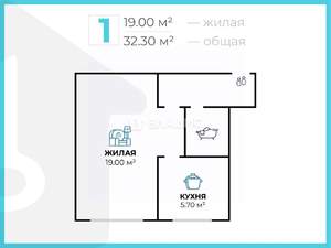 1-к квартира, вторичка, 32м2, 2/5 этаж