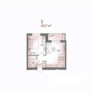 1-к квартира, вторичка, 43м2, 4/21 этаж