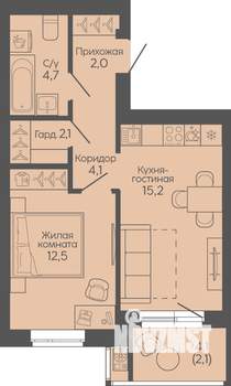 1-к квартира, вторичка, 43м2, 15/22 этаж