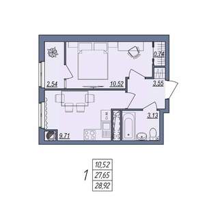 1-к квартира, вторичка, 29м2, 7/10 этаж
