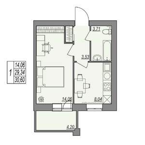 1-к квартира, строящийся дом, 31м2, 3/7 этаж
