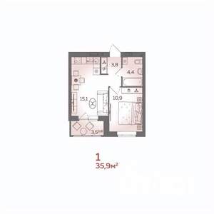 1-к квартира, вторичка, 36м2, 8/21 этаж