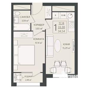 1-к квартира, вторичка, 35м2, 2/17 этаж
