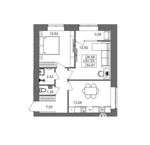 2-к квартира, вторичка, 55м2, 6/10 этаж