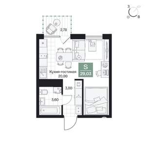 Студия квартира, вторичка, 29м2, 4/9 этаж