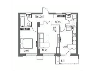 2-к квартира, вторичка, 61м2, 3/19 этаж