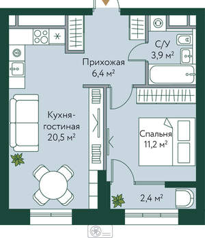 1-к квартира, вторичка, 44м2, 11/24 этаж