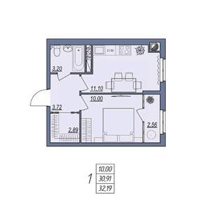 1-к квартира, вторичка, 32м2, 4/8 этаж