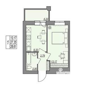 1-к квартира, вторичка, 29м2, 3/7 этаж