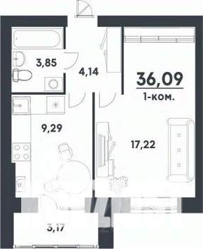 1-к квартира, строящийся дом, 36м2, 4/4 этаж