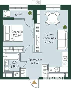 1-к квартира, вторичка, 44м2, 3/24 этаж