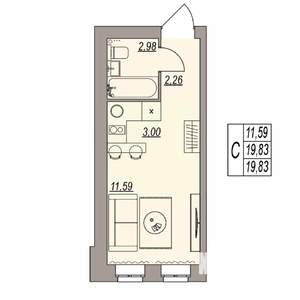 Студия квартира, вторичка, 20м2, 2/3 этаж