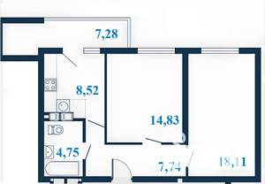 2-к квартира, вторичка, 58м2, 22/23 этаж