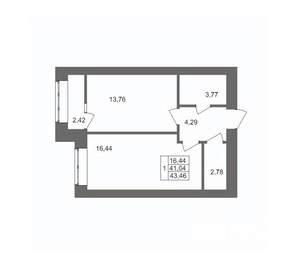 1-к квартира, вторичка, 43м2, 2/10 этаж