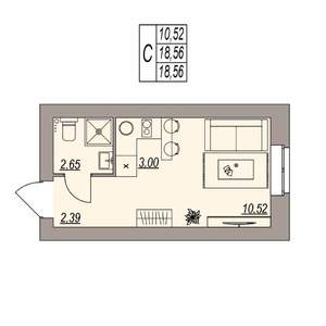 Студия квартира, вторичка, 19м2, 3/3 этаж