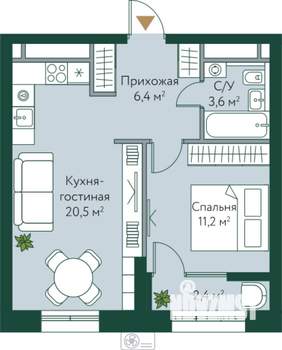 1-к квартира, вторичка, 44м2, 15/24 этаж