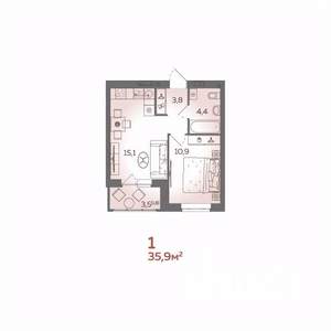 1-к квартира, вторичка, 36м2, 7/21 этаж