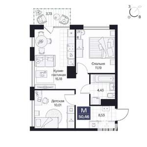 2-к квартира, вторичка, 50м2, 2/8 этаж