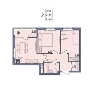 2-к квартира, вторичка, 43м2, 7/10 этаж