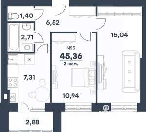 2-к квартира, строящийся дом, 45м2, 4/4 этаж