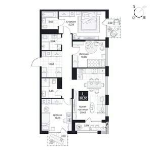 3-к квартира, вторичка, 88м2, 5/8 этаж