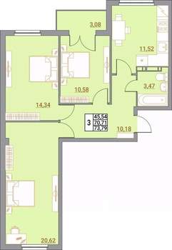 3-к квартира, вторичка, 74м2, 4/5 этаж