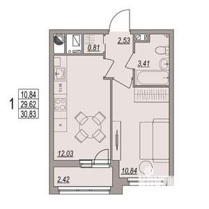1-к квартира, вторичка, 31м2, 2/6 этаж