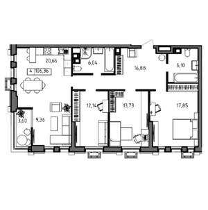 4-к квартира, вторичка, 106м2, 4/23 этаж