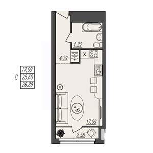 Студия квартира, вторичка, 27м2, 2/17 этаж
