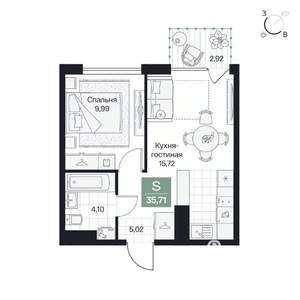 1-к квартира, вторичка, 36м2, 7/8 этаж