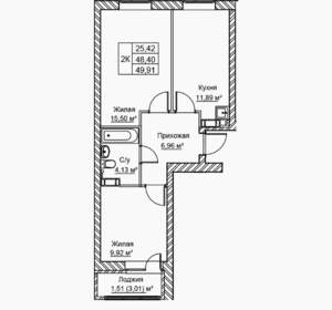 2-к квартира, вторичка, 50м2, 3/21 этаж