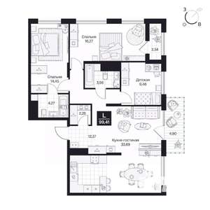 3-к квартира, вторичка, 99м2, 8/10 этаж