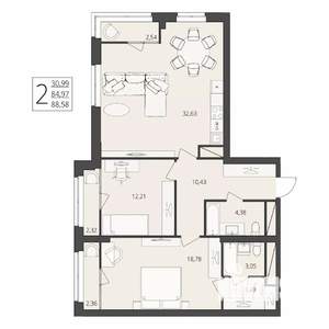 2-к квартира, вторичка, 89м2, 17/17 этаж