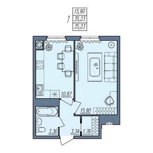 1-к квартира, вторичка, 35м2, 4/10 этаж