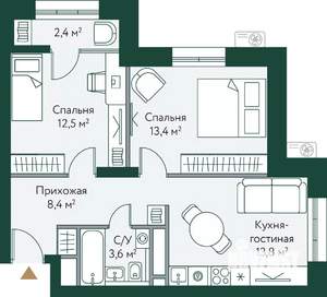 2-к квартира, вторичка, 54м2, 15/24 этаж