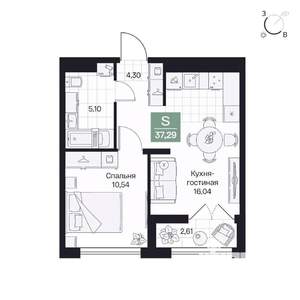 1-к квартира, вторичка, 37м2, 5/10 этаж