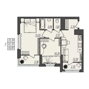 2-к квартира, вторичка, 51м2, 3/17 этаж