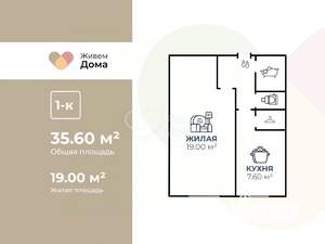 1-к квартира, вторичка, 36м2, 3/5 этаж