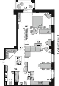 2-к квартира, вторичка, 83м2, 6/18 этаж