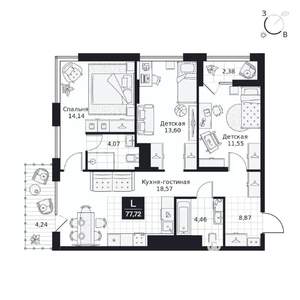 3-к квартира, вторичка, 78м2, 4/9 этаж