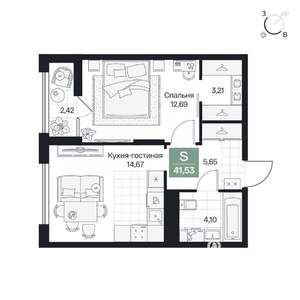 1-к квартира, вторичка, 42м2, 3/10 этаж