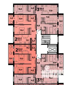 3-к квартира, строящийся дом, 73м2, 3/10 этаж