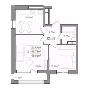 2-к квартира, вторичка, 49м2, 5/9 этаж