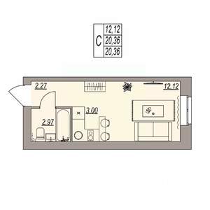 Студия квартира, вторичка, 20м2, 2/3 этаж