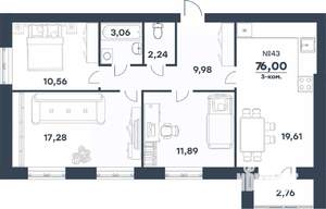 3-к квартира, строящийся дом, 76м2, 5/5 этаж