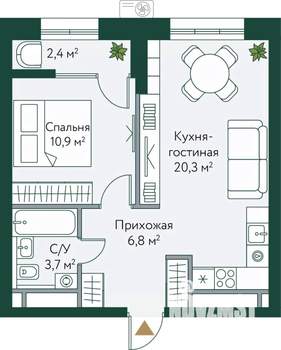 1-к квартира, вторичка, 44м2, 22/24 этаж