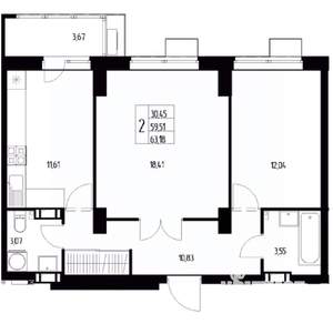 2-к квартира, вторичка, 64м2, 4/19 этаж