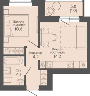 1-к квартира, вторичка, 35м2, 17/19 этаж