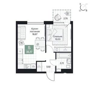 1-к квартира, вторичка, 35м2, 3/9 этаж