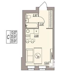 Студия квартира, вторичка, 23м2, 2/3 этаж